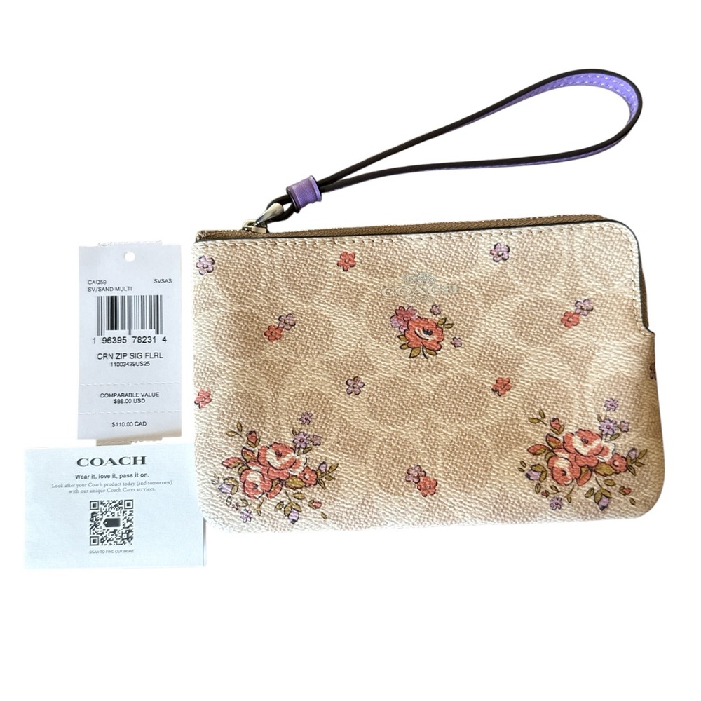 Coach NWT Floral Wristlet in Tan and Pink